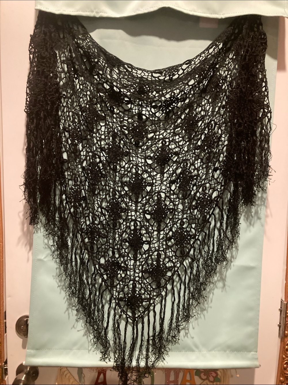 Black Crochet Fringe Women's Shawl